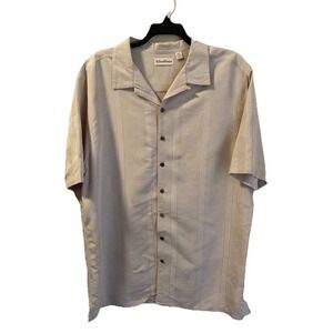 Caribbean Shirt Sz 2XLT Tan Cream Wood Button‎ Modal Blend Tropical Hawaiian